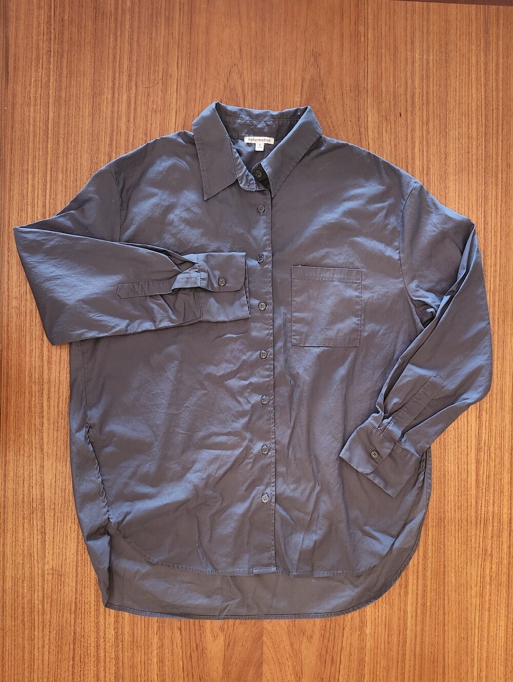 Reformation Oversized Shirt Button-down In Slate Blue-Grey, Relaxed Fit